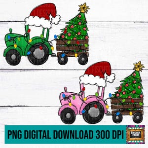 Weihnachtstraktor, frohe Weihnachten, Bauernhof, Weihnachtsbeleuchtung, Scheune, Ausgrabung, Geweih, Rentier, Weihnachtsmann, Bäume digitaler Download png jpeg