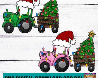 Christmas Tractor, Merry Christmas, Farm, Christmas Lights, Barn, dig Christmas, antlers, reindeer, Santa, trees digital download png jpeg