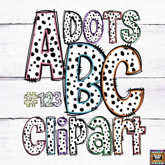 Dalmatian Spots Doodle Alpha, Cute Alphabet, Spotty Alpha, Dotted
