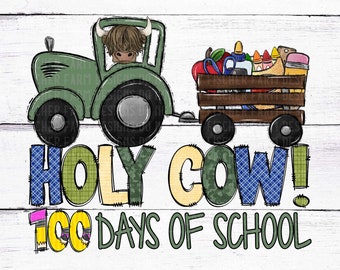 100 días de escuela, vacas, tractor, mugido, profesor, manzanas, lápiz, crayones, leopardo, granja, autobús, enseñanza, educación, descarga digital, png y jpeg