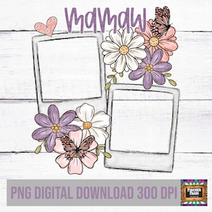 Mamaw, grand-mère, maman, fête des mères, ajout de photos, personnalisation, floral, fleurs, dessinés à la main, rétro, papillons, printemps, marguerite numérique png thumbnail