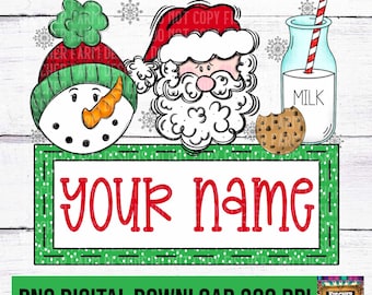 Christmas, Santa, Snowman, milk, cookies, Name customized Christmas Design, Personalized, add name, Nameplate, Snowflakes, digital png