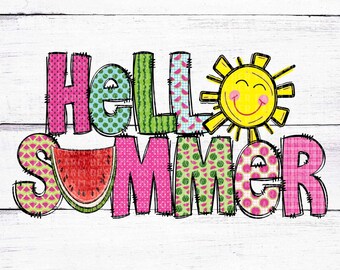 Hello Summer, Watermelon, Lemonade, Flower, Flamingo, Beaches, River, Lake, Sunshine, Float, doodle alphabet digital download png jpeg