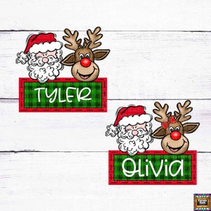 Weihnachten, Rentier, Santa, Name kundenspezifischer Weihnachtsentwurf, personalisiert, Namen hinzufügen, Junge, Mädchen passende Designs, Sublimation, digitales Png