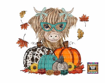 Fall, Long Haired Cow, Leopard, Pumpkins, Sunflowers, Blackbird, Cowhide, Turquoise, leaves, plaid, Farm Animals, digital download png jpeg