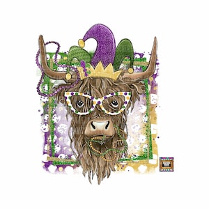 Karneval Highland Cattle, Kochen, Louisiana, Happy Mardi Gras, Fleur De Lis, Liebe, Perlen, König Kuchen, Bier, Scheune digitaler download png jpeg