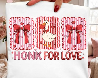 Goose Valentine PNG, Coquette Valentine Goose PNG, Red Bow & Hearts, Cute Honk for Love Design, Trendy Frames for DTF or Sublimation