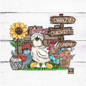 Crazy Chicken Lady, Huhn Tender, Hühner, Hühner, Hühner, Eier, Gacker, Leopard, Schmetterlinge, Scheune, Bauernhof digitaler download png jpeg