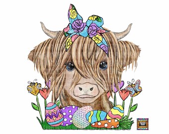 Happy Easter, Easter, Cow, Long Haired Cow, Spring, Carrots, Heifer, Flowers, Bunny, Rabbit, Eggs, tulips, Funny digital download png jpeg