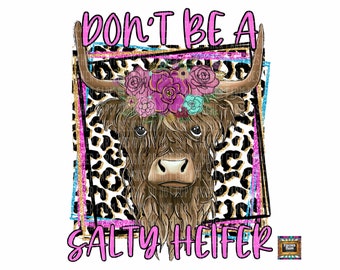 Don't Be A Salty Heifer, Not today, Long Haired Cow, Sassy, sarcastic, crazy, farm, Barn, farm animals, cactus digital download png jpeg