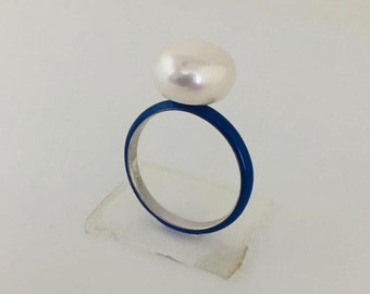 Pearl Ring-Engagement - Solitaire Stacking Rings - Bridal Jewelry - Simple Ring -Enamel Ring-modern ring-Valentine's Gift -MotherDay
