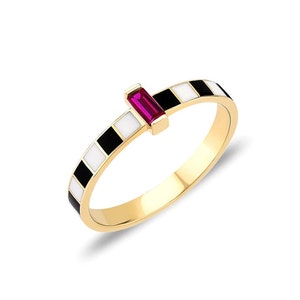 Dainty Ring-925Sterling Silver-Enamel Ring-Birthday Gift-Colorful Stacking Ring-