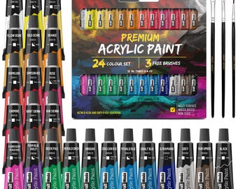 Craft Mode Acrylic paint set 24 12ml Perfect for Canvas, Wood, Ceramic, Rock, Fabric & Crafts. Non-Toxic, Quick Dry Vibrant Colours. Beginne