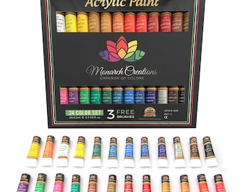 Acrylic Paint Set 24x12ml for Artists.Perfect for Canvas,Wood,Ceramic,Fabric & Crafts.Non-Toxic  Vibrant Colors.Rich Pigments.