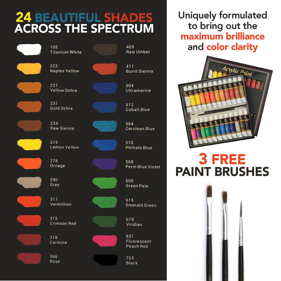 Acrylic Paint Set 24x12ml for Artists.perfect for Etsy UK