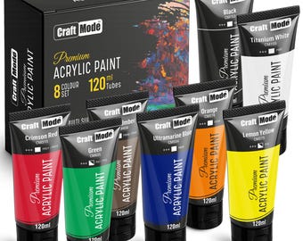 Craft Mode Acrylic paint set 8 120ml Perfect for Canvas, Wood, Ceramic, Rock, Fabric Crafts. Non-Toxic, Quick Dry & Vibrant Colours. Rich
