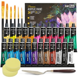 Acrylic paint Set 24 22ml Perfect for Canvas, Wood, Ceramic, Rock, Fabric & Crafts. Non-Toxic, Quick Dry and Vibrant Colours. Rich Pigments.