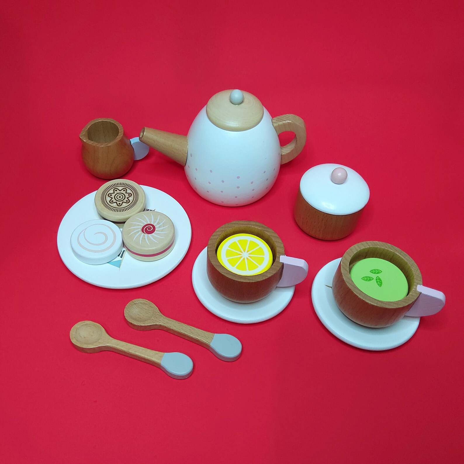 Wooden Toy Tea Set Pretend Play 17 Piece Role Play Toy Etsy UK