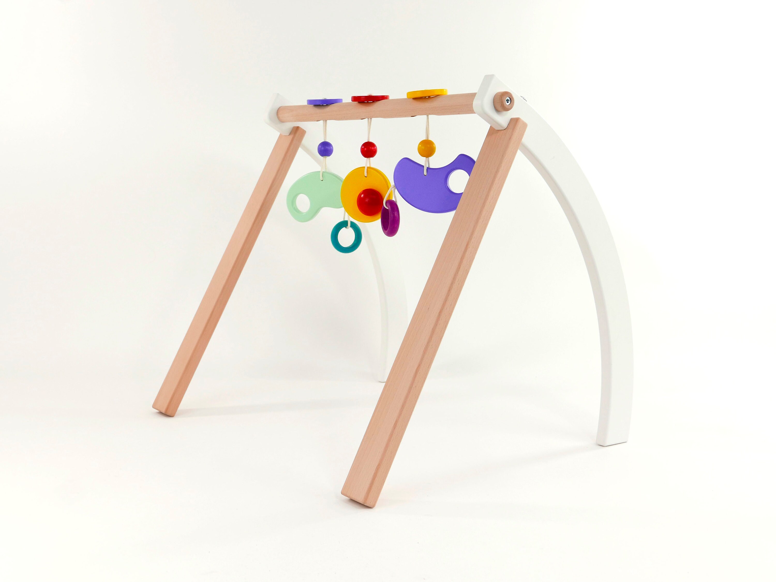 Perfect Baby Shower Gift 6 Hanging Gym Toys Gender Neutral Unique and Beautiful Style Wooden Baby Gym Mobile Foldable Newborn and Infant Activity Center for 0-1.5 Years Non-Toxic Organic 