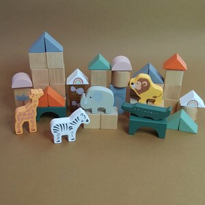 Safari Wooden Blocks, Montessori learning Building Blocks, Animal Blocks, Best Children's Birthday & Christmas Gifts, wooden building blocks