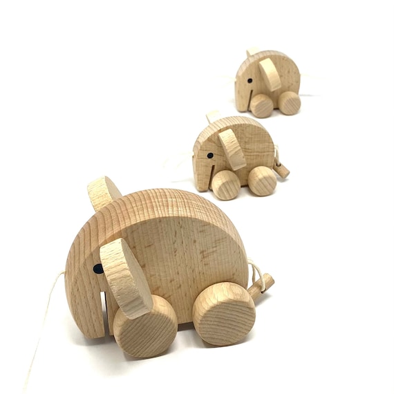 Jouet en bois d'éléphant fait main, famille d'éléphants, jouet à