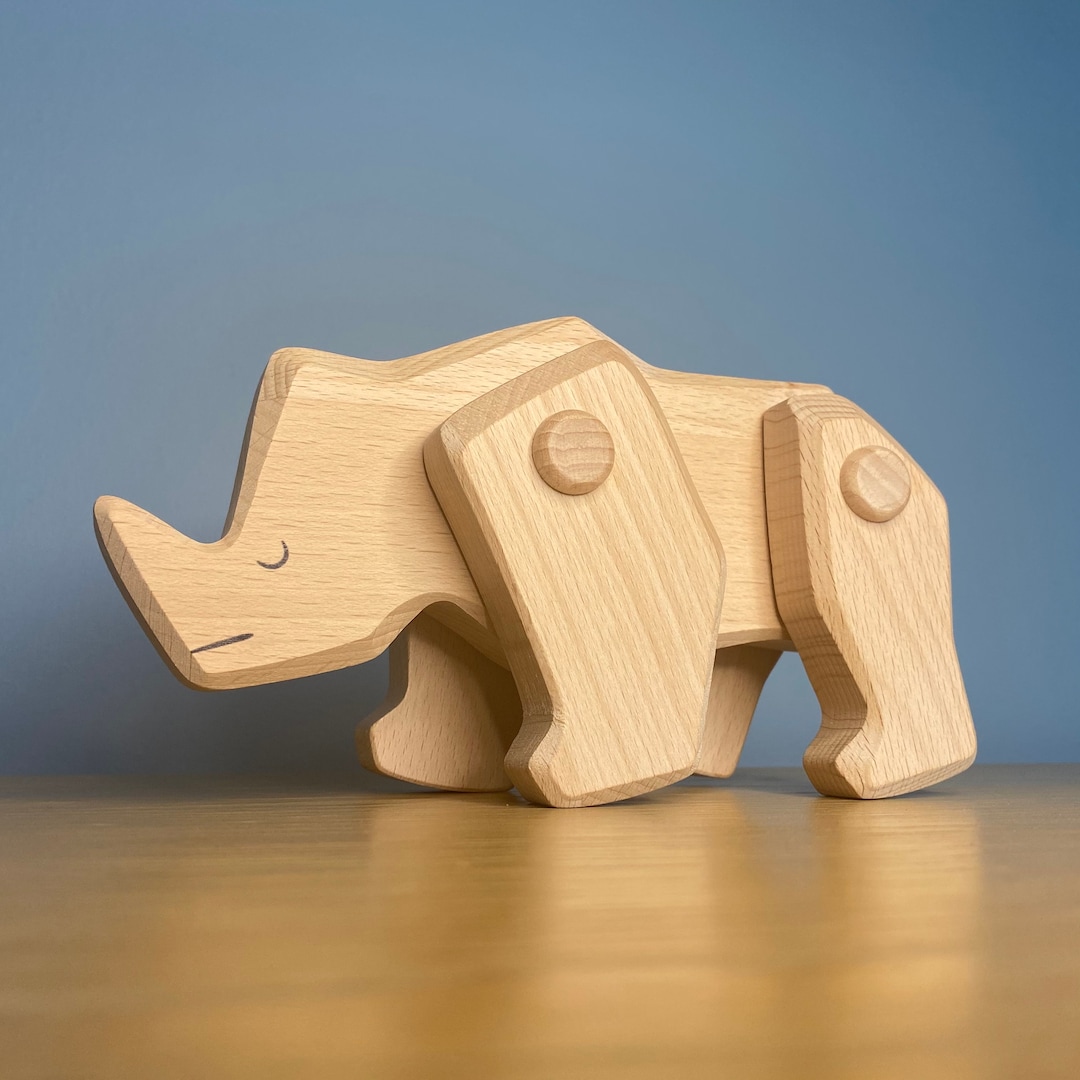 Llavero De Madera Grabado Láser Rinoceronte – Diseño único, Artesanía Manual, Madera Natural, W5L5