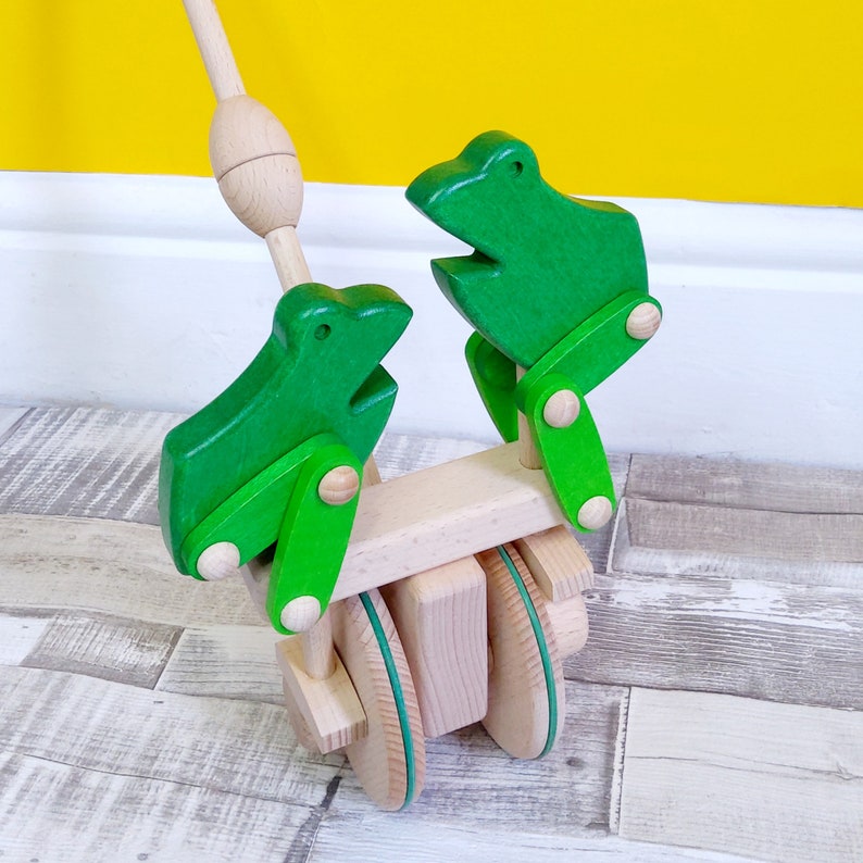 Push Along FSC Wooden Jumping Frogs Toy Eco Friendly Baby Etsy UK