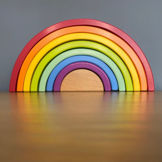 Dynamic Stacking Wooden Rainbow Toy With Vibrant Colours Etsy UK