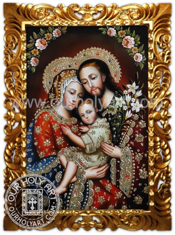Holy Family, Sacred Family, Original Oil painting, Catholic hand-painted wall art, Holy art, Catholic art, Framed Catholic wall art