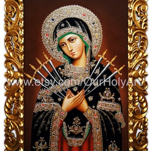 Our Lady of Sorrows - The Dolorosa - Virgin of Sorrows - Seven Sorrows - Mater Dolorosa - Oil Painting - Hand painted - Holy art - Holy icon