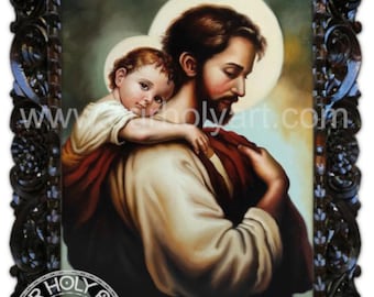 Saint Joseph and Jesus Child, Catholic Oil Painting, Hand-painted wall art, Catholic Saints, Catholic wall art, gift, Baby Jesus, St Joseph