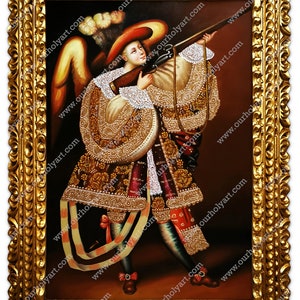Arquebusier - Archangel - Cuzco school - Colonial art Cuzco - Angel - Cuzco painting - Original oil painting - Baroque art - Sacred art