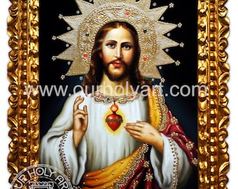 Sacred Heart, Sacred Heart of Jesus, Original oil painting, Hand painted, Wall art, religious wall art, Handmade gift, catholic art, icon