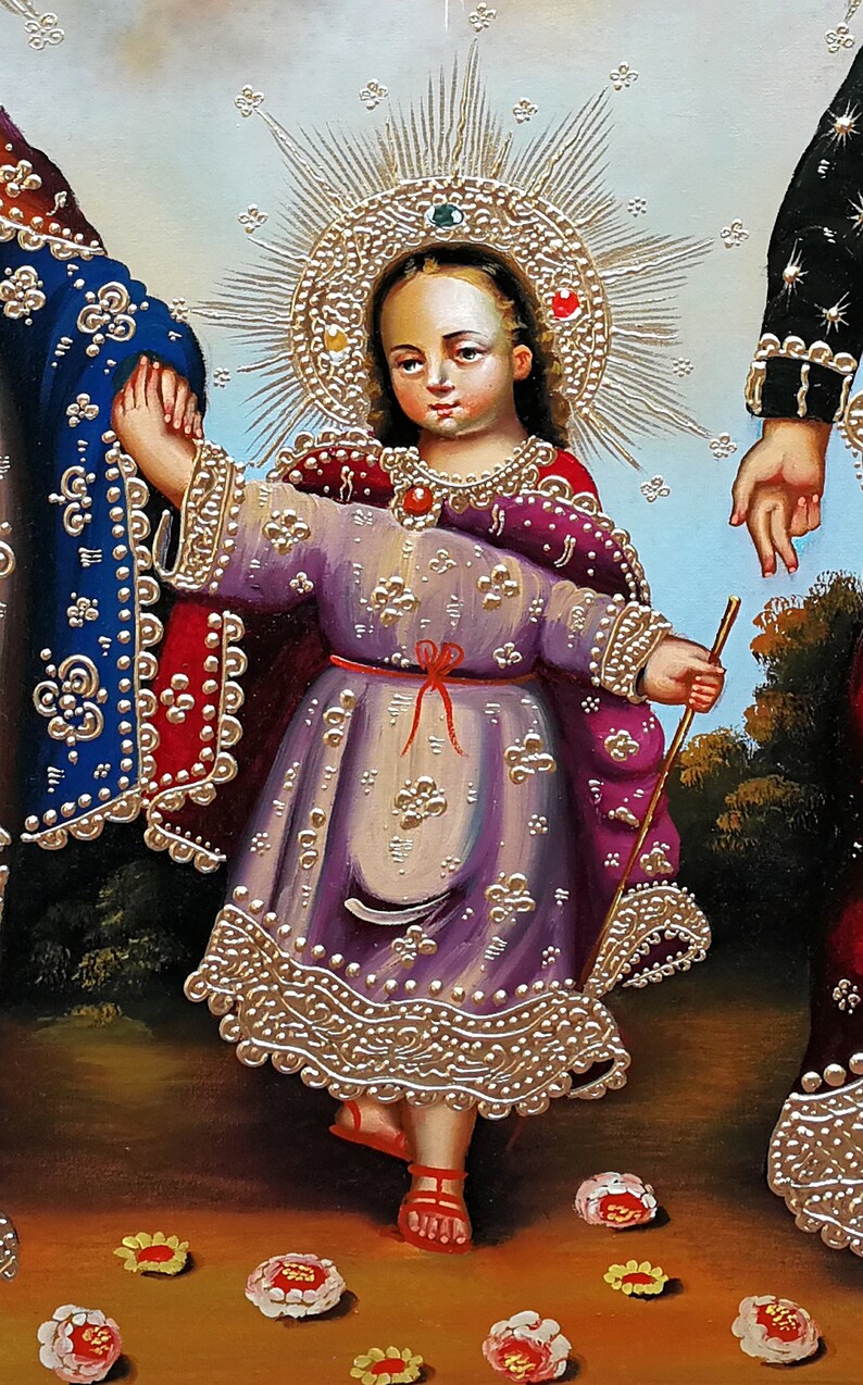 Cusco School Painting Sacred Family Original religious painting oil on canvas Holy Family Colonial Cuzco painting