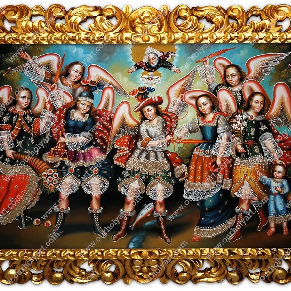 Archangels - Seven archangels - Angels - St. Michael - St. Gabriel - St. Raphael - Uriel - Cuzco Painting - Sacred Art - Original painting