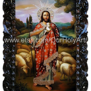 The Good Shepherd - Jesus Good Shepherd- Jesus painting - Original Oil Painting - Hand painted - Holy Art - Christian Art - Christian icon