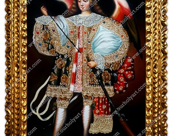 Arquebusier - Archangel - Cuzco school - Colonial art Cuzco - Angel - Cuzco painting - Original oil painting - Baroque art - Sacred art