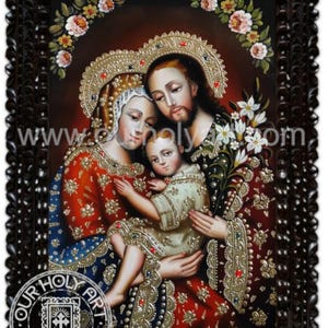 Holy Family, Sacred Family, Original Oil painting, Catholic hand-painted wall art, Holy art, Catholic art, Framed Catholic wall art Flaked Dark Frame
