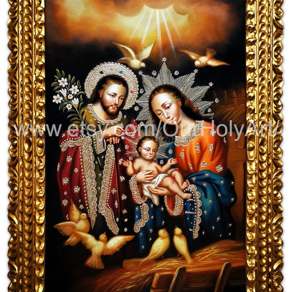 Sacred Family - Holy Family - Birth of Jesus - Oil painting - Hand painted - Religious painting - Holy art - Sacred art - Holy wall art
