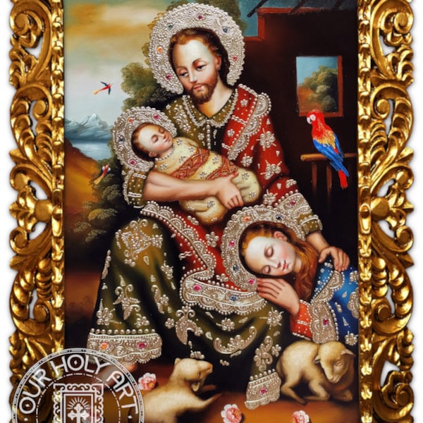 Holy Family - Nativity of Jesus - Saint Joseph with Child - Original Oil Painting - Sacred Art - Hand painted - Religious icon - Holy art