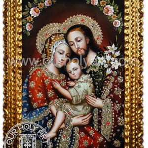 Holy Family, Sacred Family, Original Oil painting, Catholic hand-painted wall art, Holy art, Catholic art, Framed Catholic wall art Flaked Gold Frame