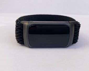 Elastic Fitbit charge 6 and charge 5 bands Handmade Customized Boho hippie style New Pattern Elastic watch band Black