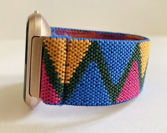 Elastiskt Fitbit Versa 4/3/2/1 Fitbit Sense klockarmband för Fitbit Versa 1/2 och Lite gult blått marinblått rosa cool hippie-stil