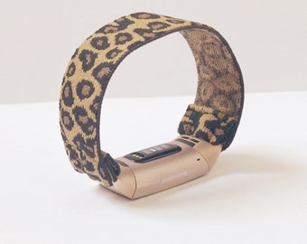 Fitbit charge 6 / 5 / 4 /3 / 2  bands charge 6 Handmade Customized Boho hippie style brown Leopard Print Elastic watch band