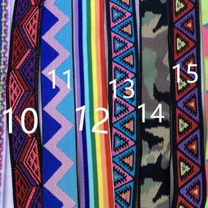 May include: A close-up of 10 different colorful elastic bands with geometric patterns. The bands are numbered 9 through 16.