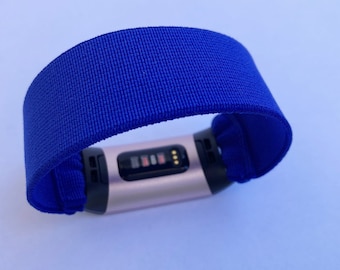 Fitbit Charge6 / 5 / 4 / 3 / 2 Bänder Charge 6 Handgefertigte Angepasst Boho Hippie-Stil Neues Muster blau Elastisches Uhrenarmband