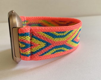 Elastische horlogeband voor Fitbit Versa 4 /3 /2 /1 elastische horlogeband Fitbit Sense and Lite - blauw roze geel horlogebandje in boho-stijl
