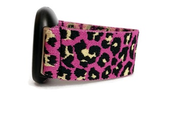 Fitbit Versa 3 / 4 / 2 /1 Fitbit Sense klockarmband Elastiskt klockarmband för Fitbit Versa 4 och Fitbit Sense 2 rosa leopardmönster