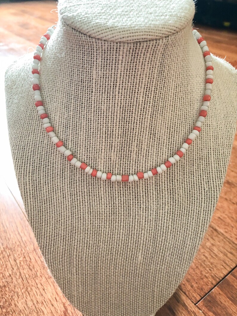 Coral Pink and White Seed beaded ChokerNecklace
