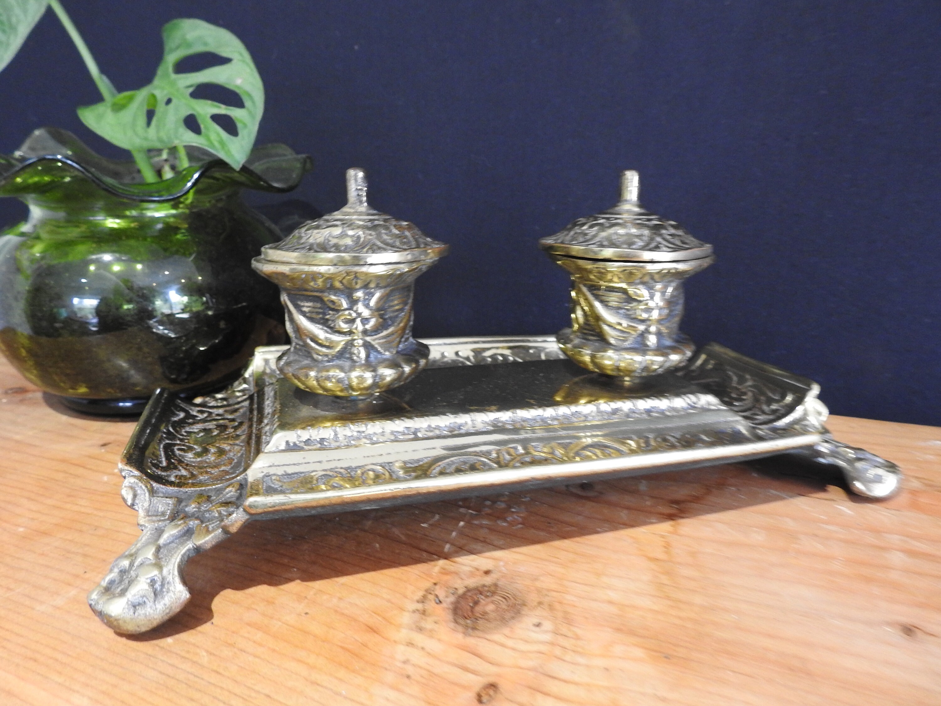 Stylish Vintage Heavy Brass Double Inkwell - Etsy